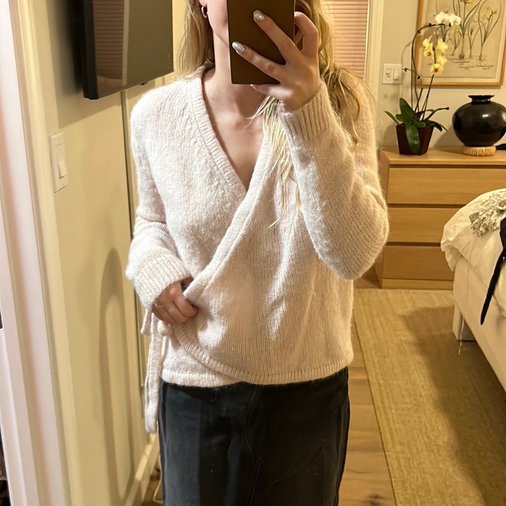 COS baby pink wrap sweater